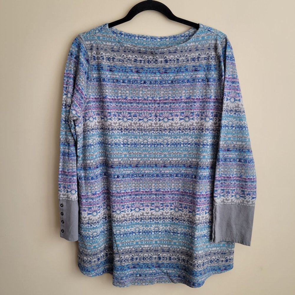 J. Jill Womens Blouse Size Large Blue Stripes Pattern Cotton Thermal Pockets